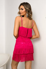 Spaghetti Strap Fringe Mini Dress - Taboochic