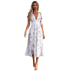 Women's Summer New V-neck High Waist Sleeveless Printed Dress