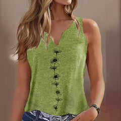 Casual Loose V-neck S Print Sleeveless T-shirt Top