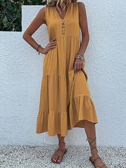 Cross Border Women's Button Sleeveless Dress