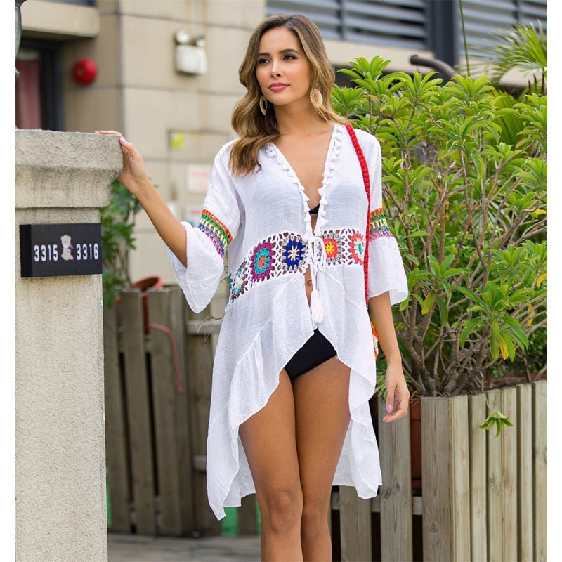 Women's Fashion Cardigan Hand Crochet Stitching Beach Cover-up Sun Protection Swimwear