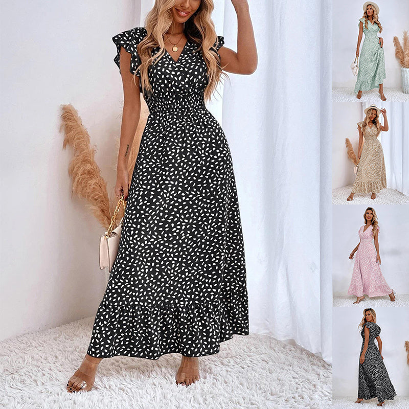 Women's V-neck Ruffled Sleeveless High Waist Maxi Dress