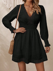 Lace Detail V-Neck Long Sleeve Dress - Taboochic