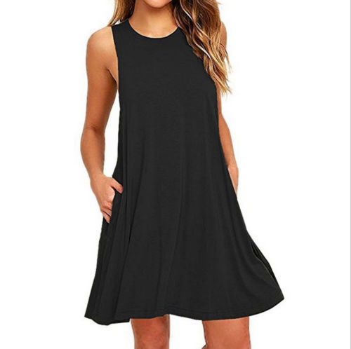 Summer Women Casual Pocket Sleeveless Midi Dress