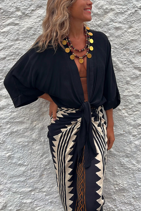 Women's Casual Lace Up Vacation Multi-color Top