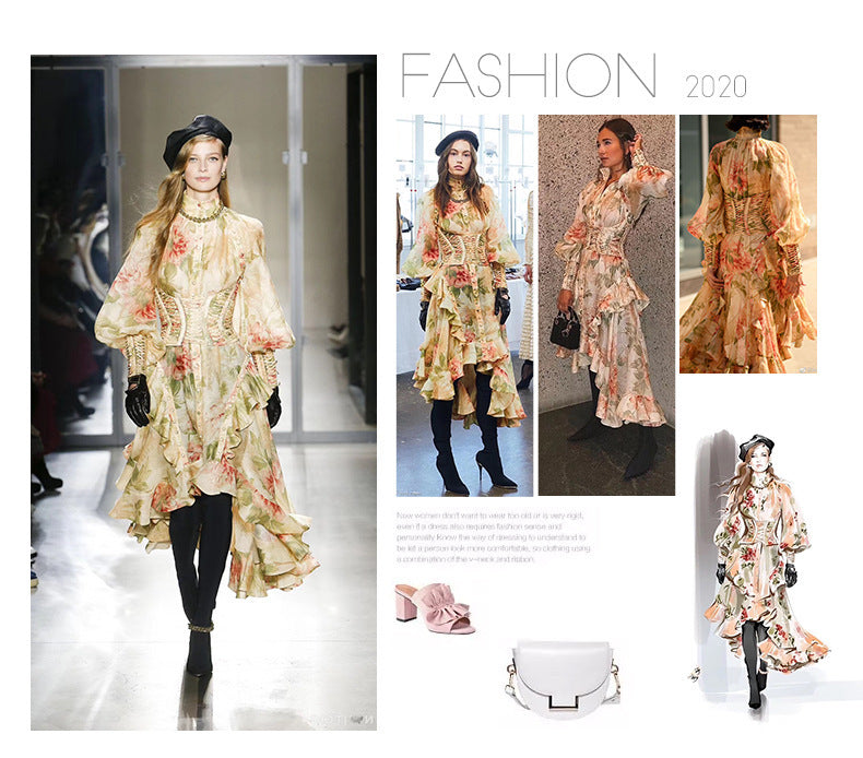 Women Flower Printed Long Sleeve Party Dress