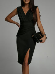 Slit Ruched Surplice Tank Dress - Taboochic