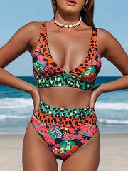 Leopard Plunge Wide Strap Two-Piece Swim Set - Taboochic