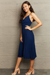 Tie Back Spaghetti Strap Pleated Dress - Taboochic