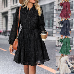 Lace Tied Long Sleeve Midi Dress