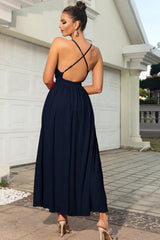 Sleeveless Plunge Neck Slit Maxi Dress - Taboochic