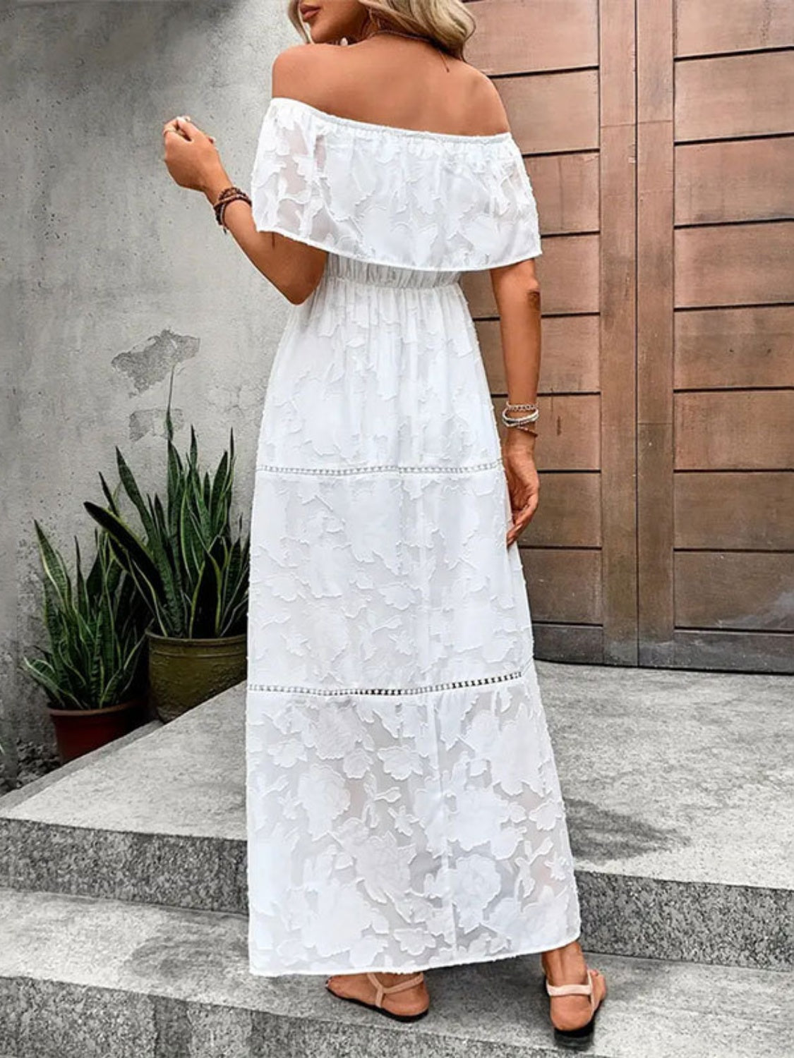 Off-Shoulder Short Sleeve Maxi Dress - Taboochic