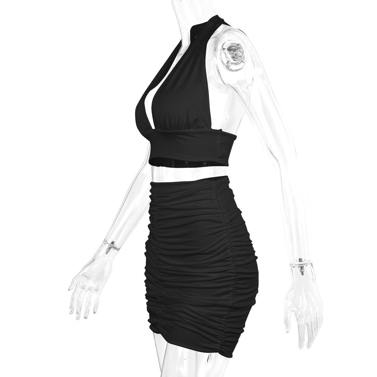 Women Halter Lace-up Hip 2pcs Dress