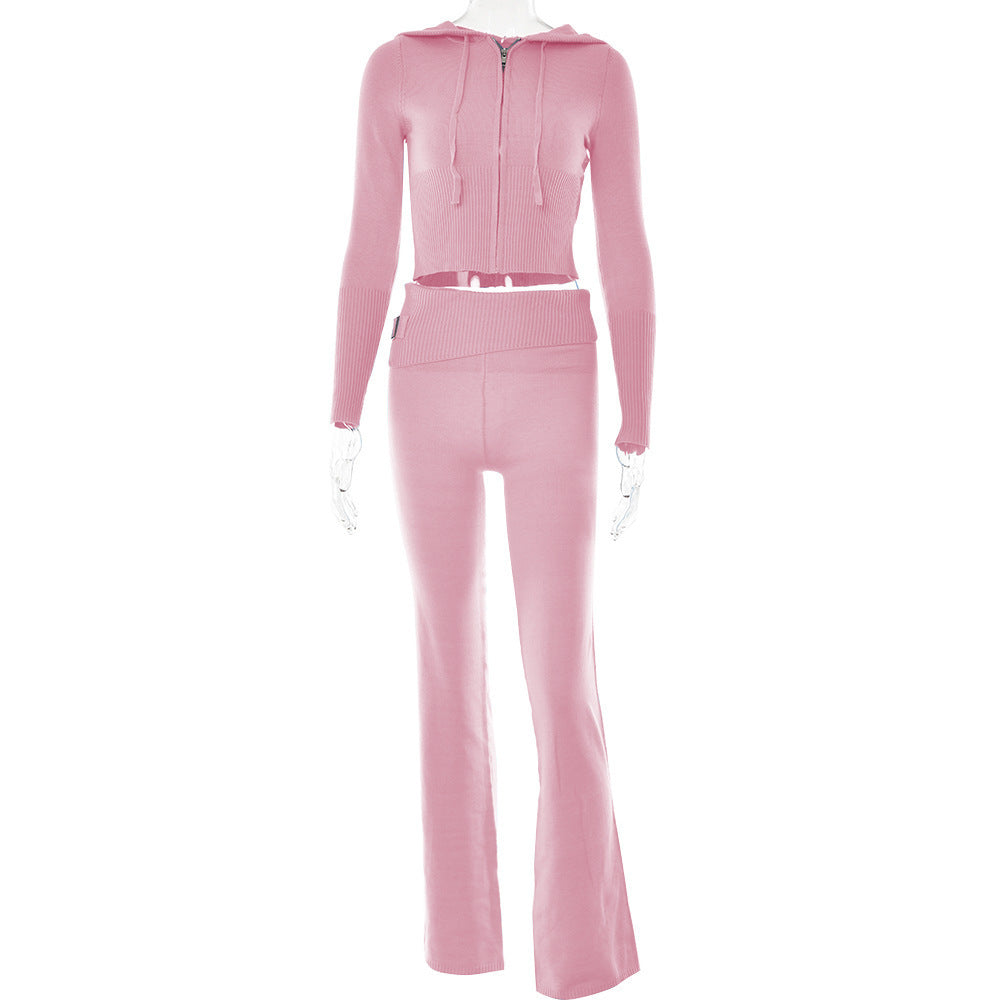 Hoodie Suit Women Leisure Sexy Zip Sweater And High Waist Pajama Set