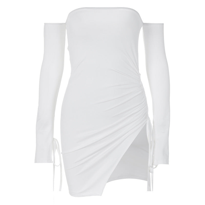 Women's Shoulder-baring Wrapped Chest Split Hip Mini Dress
