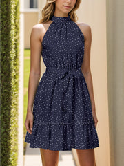 Tied Polka Dot Grecian Sleeveless Dress - Taboochic