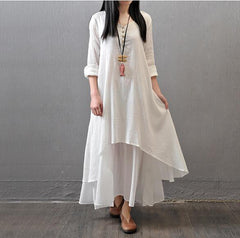 Two Fake Flax Long Sleeve Maxi Dress