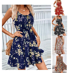 Floral Print Suspender Strap Dress With Elastic Waist Design