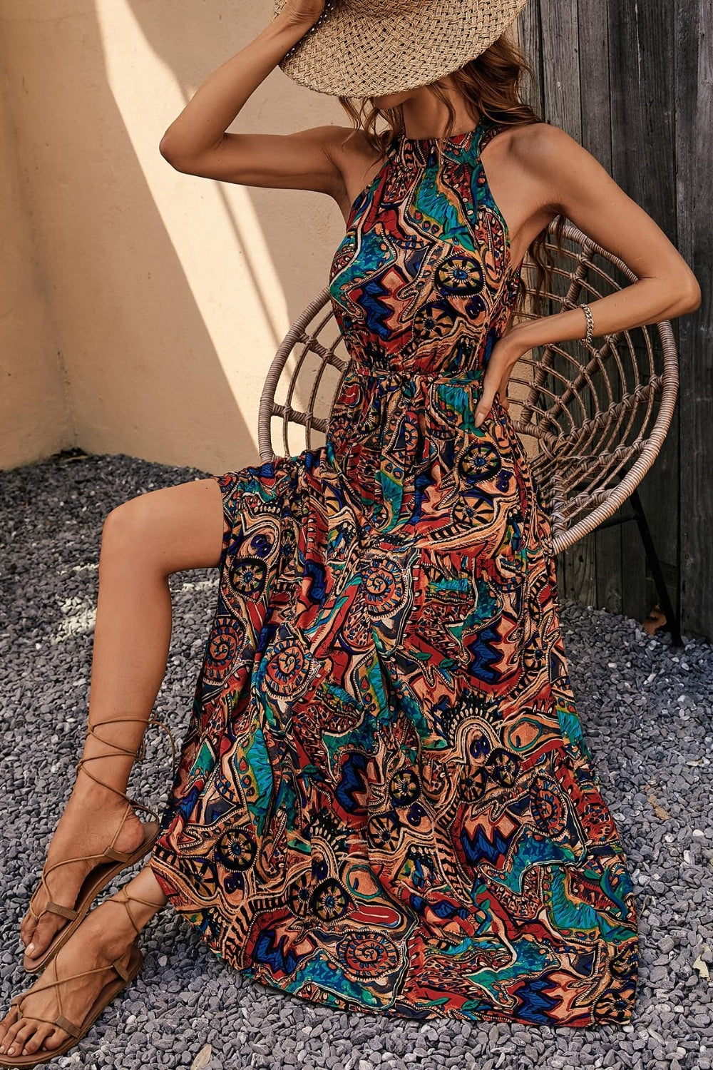 Tied Floral Sleeveless Dress - Taboochic
