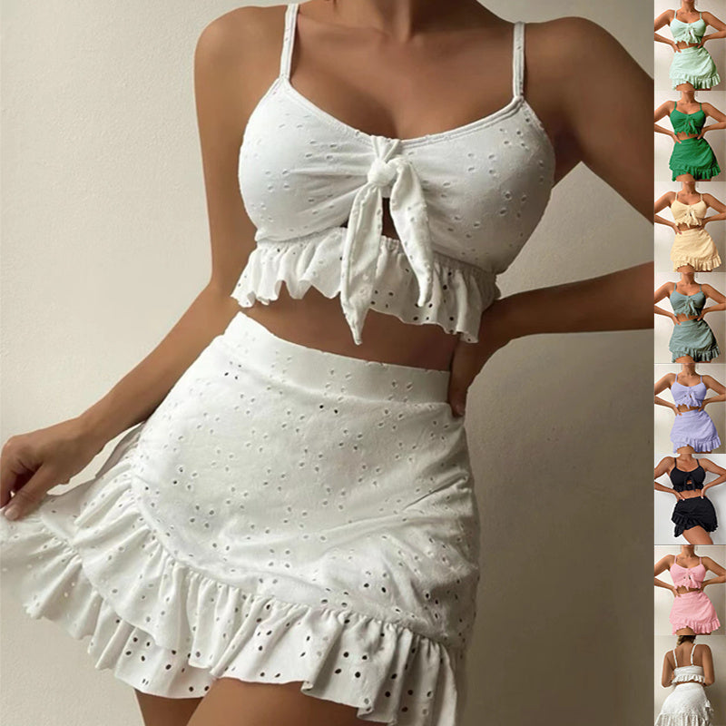 3pcs Beach Bikini With Hip-hugging Skirt Suit