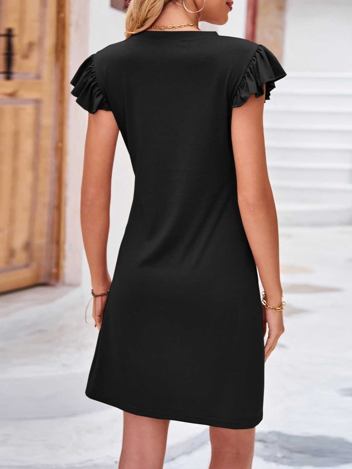 Ruffled Round Neck Cap Sleeve Mini Dress - Taboochic