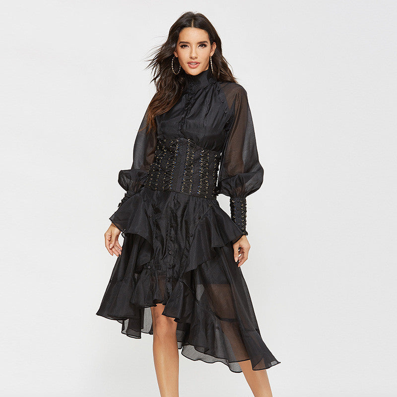 Women Flower Printed Long Sleeve Party Dress