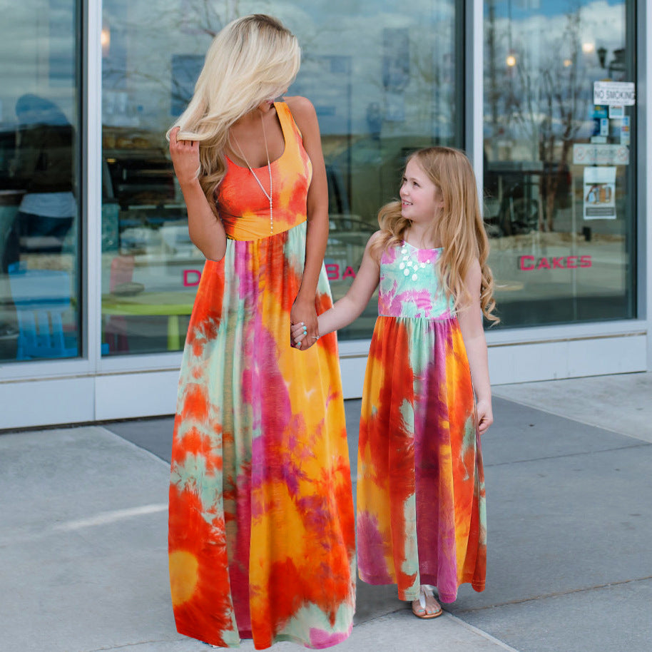 Women's Stitching Mother-daughter Matching Sleeveless Maxi Dress