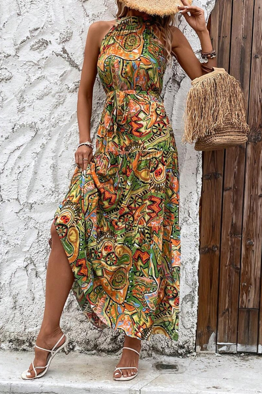 Tied Floral Sleeveless Dress - Taboochic