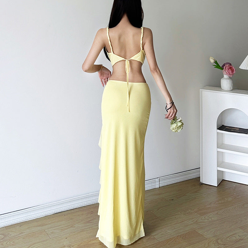 Women Fashion All-match Wave Slit Skirt Suit