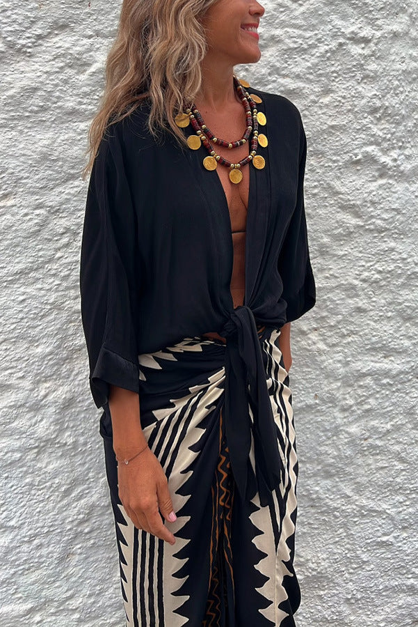 Women's Casual Lace Up Vacation Multi-color Top