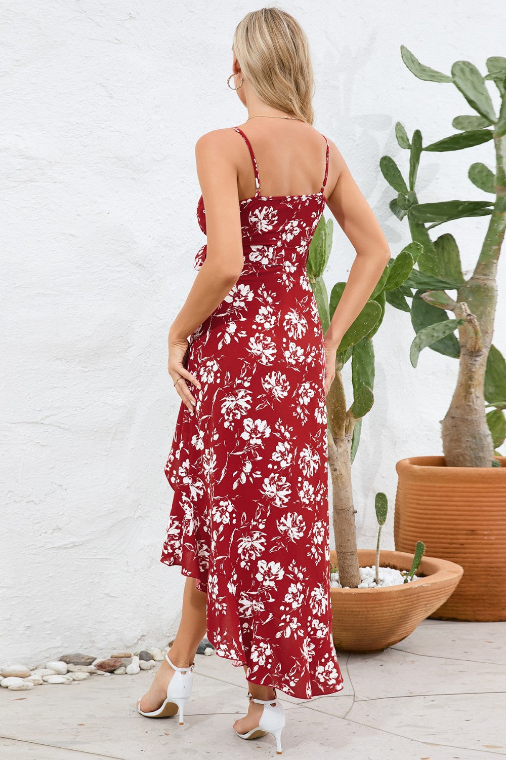 High-Low Tie Waist Printed Cami Dress - Taboochic