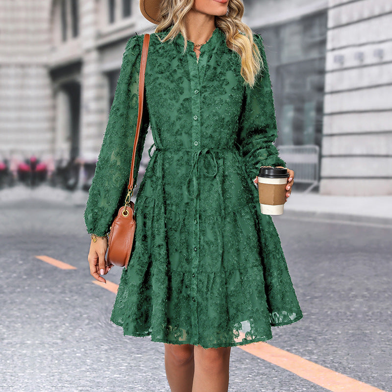 Lace Tied Long Sleeve Midi Dress