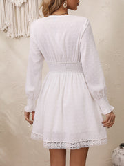 Lace Detail V-Neck Long Sleeve Dress - Taboochic