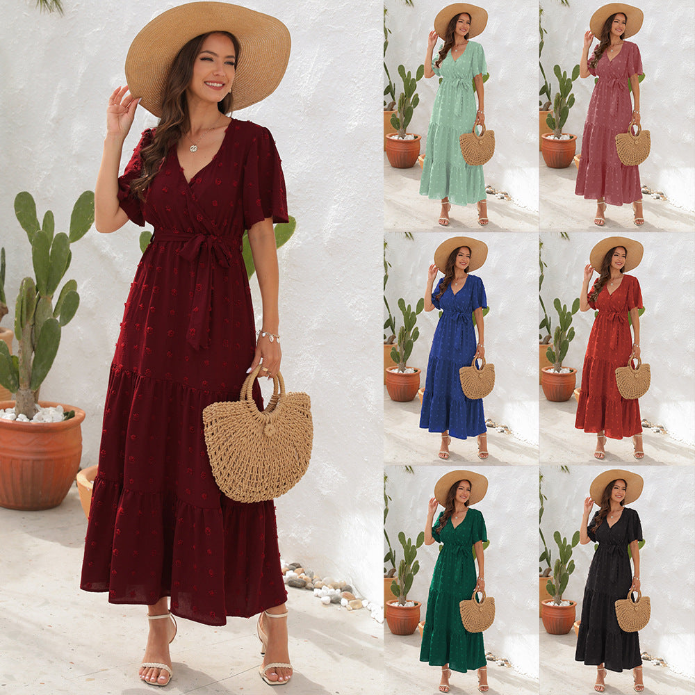 Summer V-neck Short Sleeve Dress