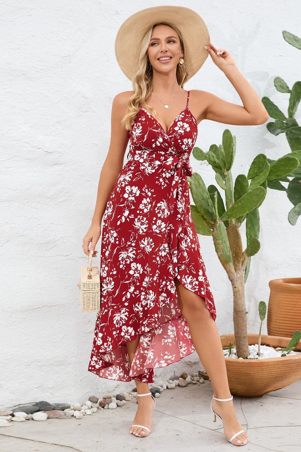 High-Low Tie Waist Printed Cami Dress - Taboochic
