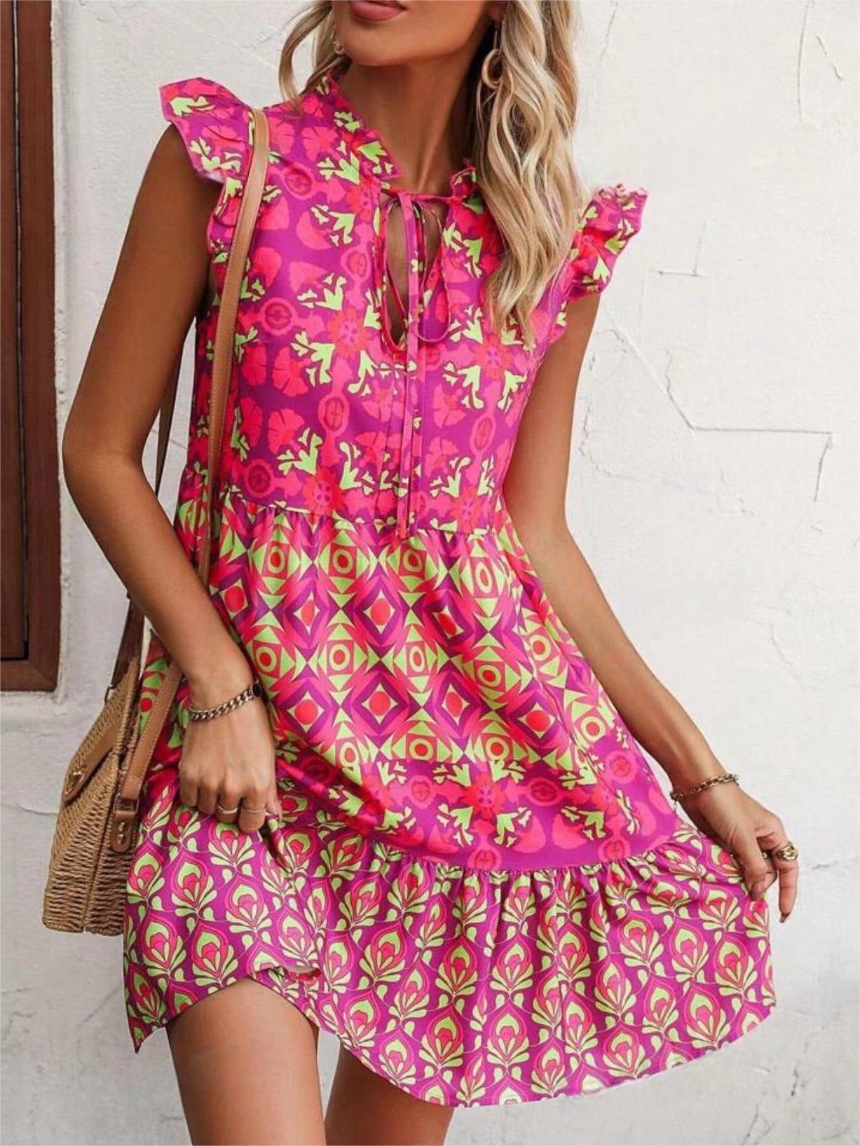 Printed Sleeveless Mini Dress