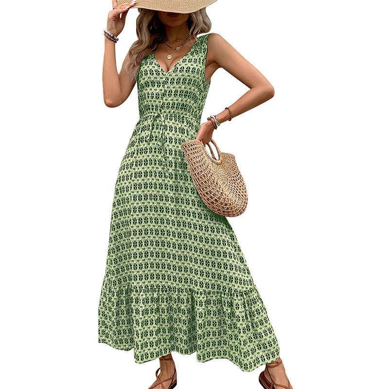 Women's Rhombus Printed Sleeveless Dress