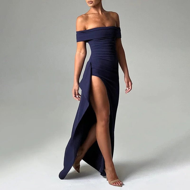 Women's Fashion Temperament Solid Color Slim Sleeveless Split Dress