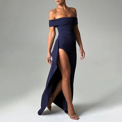 Women's Fashion Temperament Solid Color Slim Sleeveless Split Dress