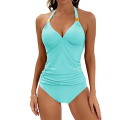 Women's Pure Color Split Tie Two Piece Swimsuit