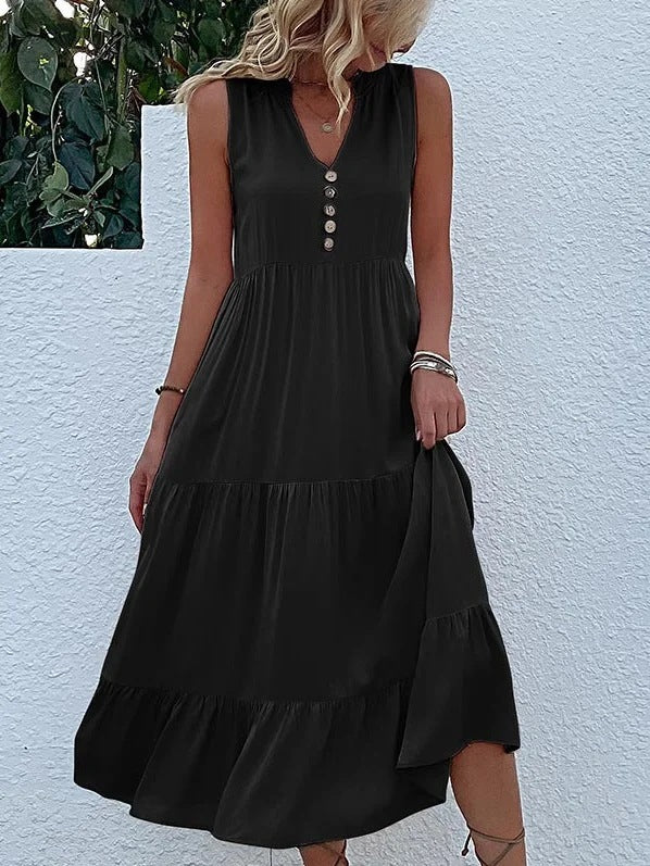 Cross Border Women's Button Sleeveless Dress