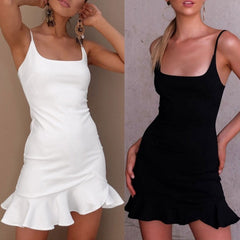 New Ruffles Trumpet Sleeveless Spaghetti Strap Slim Dress