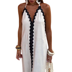 Elegant Spliced Halterneck With Suspenders Strap Dress