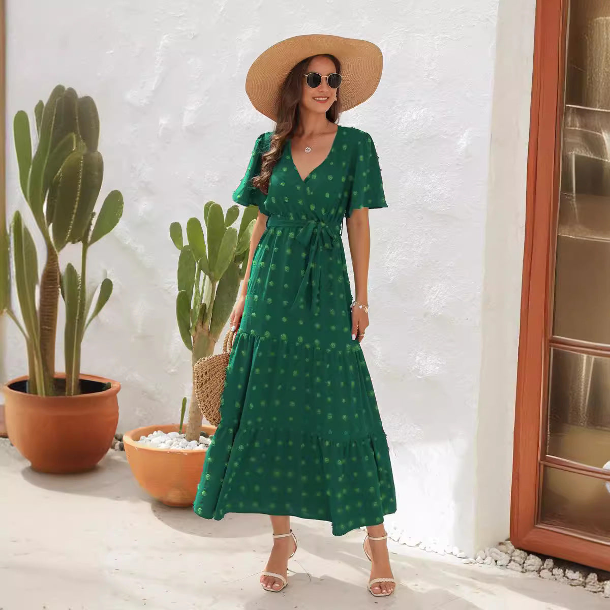 Summer V-neck Short Sleeve Dress