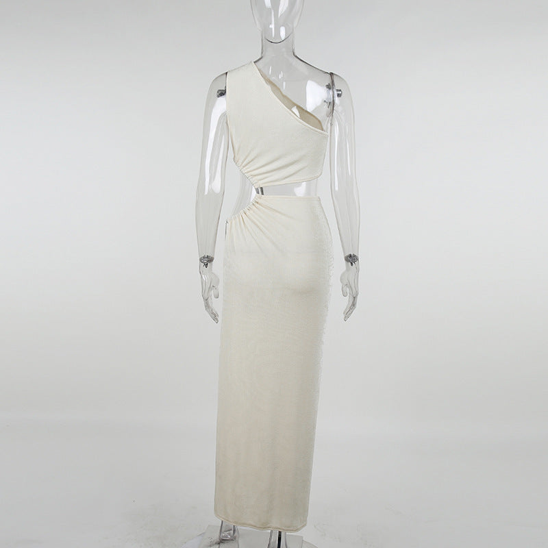 Women's Hollow Shoulder Temperament Commute One Shoulder Sleeveless Dress