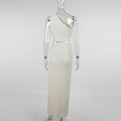 Women's Hollow Shoulder Temperament Commute One Shoulder Sleeveless Dress