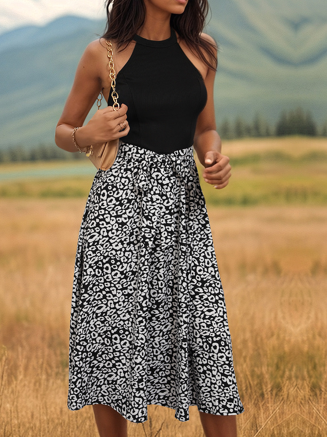 Leopard Halter Neck Midi Dress - Taboochic