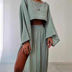 Leisure Vacation Linen Blended Short Cotton And Linen Casual Long Sleeve Two-piece Suit