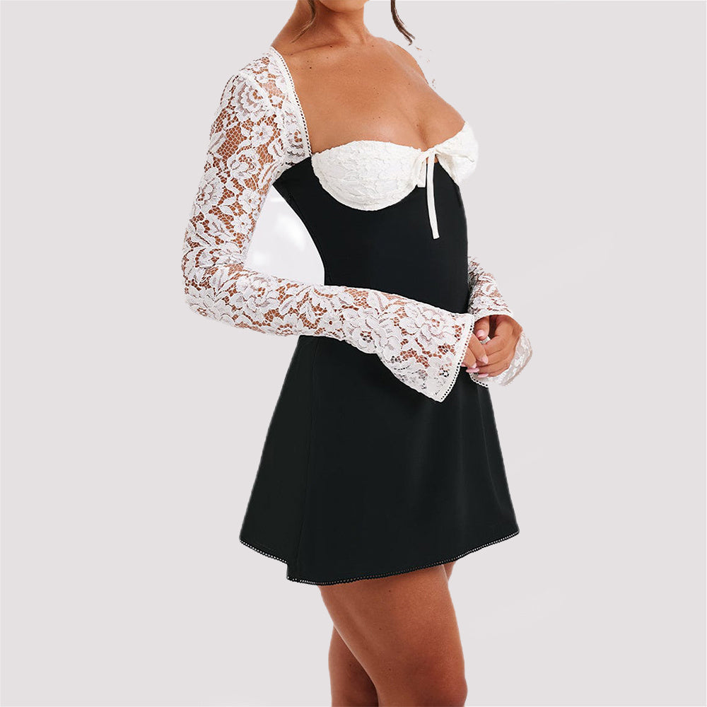 Fashion Corset Lace Long Sleeve Backless Lace Up Short Dress