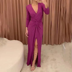 Design Sense High Slit Long Sleeve Dress